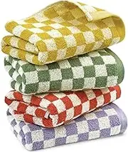4 Pcs Hand Towels for Bathroom, 13 x 29 Inches, 4 Colors Cotton Face Towels Soft Absorbent for Spa Bath Gym Kitchen, Fall Hand Towels Decorative Checkerboard