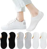 [TAGVO] 6 Pairs of Women's Invisible Socks Cotton, Women Low Cut Liner Non-Slip Casual Invisible Sneaker Socks Ankle Socks Soft Breathable Sports Compression Socks Loafers Sneakers, Black*2+Grey*2+White