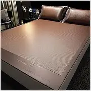 Breathable Weave Bamboo Cooling Mat with Pillowcase, Adjustable Anti-Slip Elastic Band Easy Roll-Up Storage for Bed and Sofa Use(Brown,150 * 200cm)