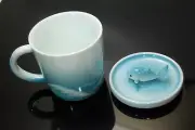 Porcelain Tea Coffee Cup Milk Mug with Dolphin Cover Ocean Blue 280ml