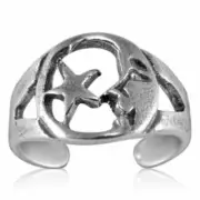 Man in the Moon Star Toe Ring Genuine Solid Sterling Silver 925 Size Adjustable