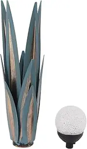 Tequila Rustic Sculpture,Metal Agave Plant Home Decor,Hand Painted Metal Garden Ornaments Outdoor Decor Figurines Home Yard Decorations Lawn Ornaments Multi-Color LED Solar Light (Blue)
