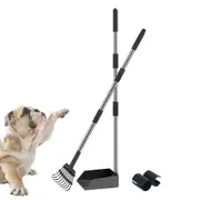 Dog Pooper Scooper Long Handle Stainless Steel Tray Rake Set