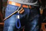 BLUE BRAIDED PU LEATHER STRAP KEYCHAIN RING FOR CAR KEY FOB 4.8" x 0.78"