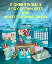 PIONEER WOMAN 3 PC CURTAIN SETS & JADEITE SERVING PIECES NEW WITH TAGS