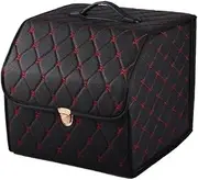 ATATHXHQay Car Trunk Organizer Box Large Capacity Auto Multiuse Tools Storage Bag Stowing Tidying Leather Folding For Emergency Storage Box(Black Red S)