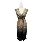 NWT Badgley Mischka Gold and Black Sequin Cocktail Dress 10 Gold