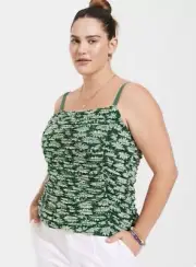 Torrid Stretch Mesh Cropped Shirred Cami Top Women’s Size 3X Green Floral New