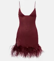 [Oseree] Oséree Lumière feather-trimmed minidress AU 10 burgundy