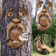 Tree Faces Decor Statues Tree Hugger Yard Art Garden Decoration Funny Old Man Tree Sculpture Unique Bird Feeders for Outdoors and Indoor Fairy Garden Accessories A