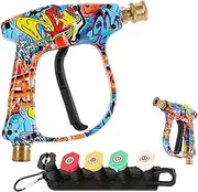 Graffiti High Pressure Washer Gun, 2025 New 5-in-1 Power Washer Short Gun, 3000 PSI Max, Lightweight & Compact, with 1/4 Inch Quick Connector, for Floor Cleaning Garden Watering (1pcs)