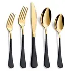 20-Piece Black & Gold Silverware Set, 18/0 Stainless Steel Colorful Handle Fl...