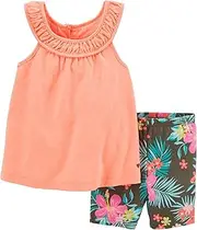[Carter's] Carters Baby Girls Floral Shorts Set 9 Month Coral/olive green