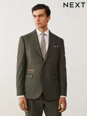 Green Regular Fit Trimmed Check Suit Jacket (D49871) | $200