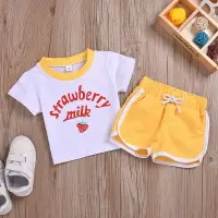 在飛比找樂天市場購物網優惠-新款孩子聚酯纖維A類女寶寶童套裝兩件套T恤短褲夏款 童裝洋氣