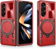 Magnetic Bracket Ring Phone Cases for Samsung Galaxy Z Fold 6 5 4 Case Metal Sliding Window Protective for ZFold6 Cover,red,for Samsung Z Fold5