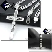 30"Stainless Steel 9mm Silver Cuban Chain Bracelet Black Plated Cross Pendant*BJ