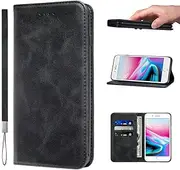 LANJLM iPhone 7 Plus/8 Plus Case with Wrist Strap PU Leather Wallet Case Card Holder Shockproof Flip Cover - Black