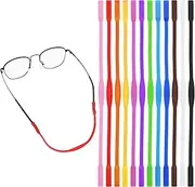 [Qianyu] 12 Pcs Elastic Sports Glasses Straps Anti-Slip Silicone Safety Toddlers Eyeglass Straps No Tail Eyewear Retainers Soft Adjustable Sunglass Cord Holder for Kids Men and Women, Color