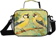 Bird Yellow Branch Insulated Lunch Box for Women Men - Ideal for Work, Picnics - Includes Adjustable Shoulder Strap