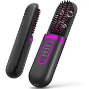 Cordless Hair Straightener for Women, USB Rechargeable Electric Hot Straightener Comb, Portable Mini Heated Hair Straightening for Travel, Black
