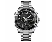 Men's Stainless Steel Luxury Analog Quartz Digital Waterproof Wristwatches - Silver Black