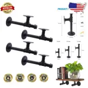 Rustic Black Iron Wall-Mounted Shelf Brackets - Industrial Style, Easy Install