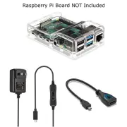 Raspberry Pi 4 Clear Case Kit - Power Adapter with On/Off Switch - HDMI to Micro