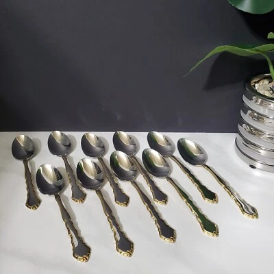 Oneida 6" Golden Royal Chippendale Stainless Teaspoons USA Flatware Lot of 10