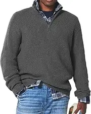 [motyeak] 2024 New Men's Cashmere Business Casual Zipper Sweater,Quarter Zip Mens Sweater (Gray,S)