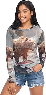 [RPLIFE] Brown Bear River Mountain Mesh Top Women, Sheer Womens Tops S-XXL