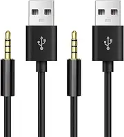 Critin iPod Shuffle Cable, 0.75 inches, Black, 2 Pack, Compatible with iPod Shuffle 3/4/5/6/7 Gen, USB Data Sync & Charging, Portable
