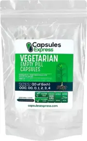Size Sample Pack Clear Empty Vegetable Capsules Ten Each of Sizes 000-4 Vegan