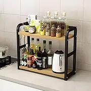 Hbluefat Countertop Shelf Organizer, 2 Tier Kitchen Spice Rack, Dresser Tabletop Perfume Cosmetics Display Shelf, Wood Desktop Shelf Storage for Home Office (Wood+Black)