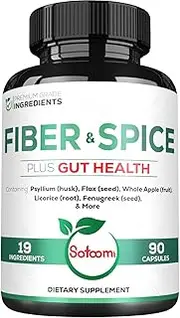 SATOOMI 20in1 Fiber and Spice Supplement - 90 Capsules - Support Gut Health, Digestion & Immune System - Blended Psyllium Husk, Flax Seed, Apple, Licorice Root, Fenugreek Seed & More