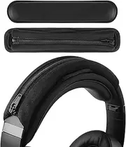 Geekria Hook and Loop Headband Cover + Pad Set, Headband Protector with Zipper Closure, DIY Installation, Compatible with Medium Sized Headphones (Protein Leather/Black)