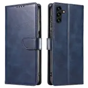 Compatible For Samsung Galaxy A34 5G Leather Phone Cover Square Magnetic Clasp Case with Stand Wallet Blue