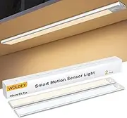 WOLDFY 3 Color Tempers Dimmable Under Cabinet Lights Wireless[2 Pack], Rechargeable LED Motion Sensor Lighting Indoor, Magnetic Closet Lights (Silver-3000mAh-15.7in)