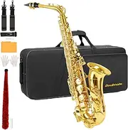 Soulmate Alto Saxophone E Flat Gold Lacquer for Professional Beginner Student Sax Full Kit With Carrying Sax Case Mouthpiece Straps Reeds & Cloths