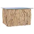 Coffee Table with Glass Top 6640cm Solid Teak Wood Sofa Lounge Lamp Side Storage
