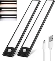 LED Under Cabinet Lights, 12 inch Dimmable Rechargeable LED Closet Lights Motion Activated, Ultra-Thin Magnetic Sensor Lights Indoor for Under Cupboard, Kitchen,Hallways, Drawers (Black-White-2pack)