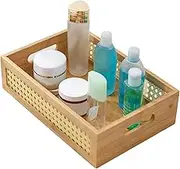 Woven Storage Bin - Woven Boho Basket Bin - Rattan Storage Crate Cubes with Handles for Rustic Farmhouse Boho Home Decor