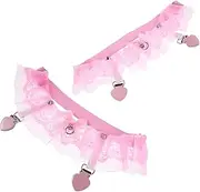 [Homoyoyo] 2pcs Lace Floral Thigh Garters for Bride Non-Slip Elastic Leg Bands for Comfortable Sock Keepers Stylish Leg Accessories for Parties and Events Pink