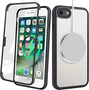Cavor for iPhone SE 2020/ SE 2022 Case iPhone 7/8 Case 4.7'' 360° Full Body Protective Case with Built-in Screen Protector Clear TPU PC Bumper Support Magsafe Charging Shockproof Phone Cover-Black