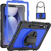 HXCASEAC Case for Samsung Galaxy Tab S9 Fe Plus Case 12.4 inch, with Screen Protector/Pen Holder/Rotating Hand Strap, Heavy Duty Tab S9 FE+ Plus Tablet Case SM-X610/SM-X616/SM-X618,Blue