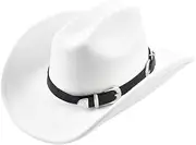 [ARSUGMZ] Vintage Big Wide Brim Western Cowboy Hat with Leather Fascinator Cowgirl Jazz Hat Cloche Caps Sombrero Hombre