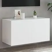 White TV Stand Living Room Entertainment Center with LED, Modern Media Storage Shelf, Mounted Wall Cabinet, Bedroom Table, 80x35x41cm