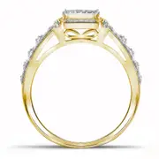 10k Yellow Gold Diamond Square Cluster Bridal Wedding Ring Set 1/2 Cttw