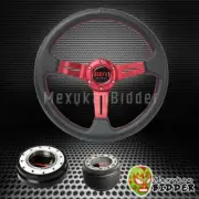 RED DEEP DISH STEERING WHEEL + BLACK QUICK RELEASE FOR HONDA ACCORD 1983-1989