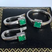 Green Zircon Sterling Silver Set Earrings Ring Women's Jewelry